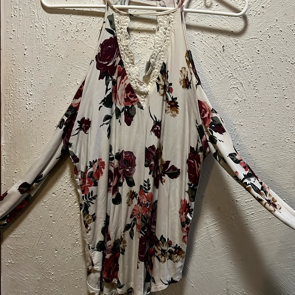 Super soft, stretchy, off the shoulder.